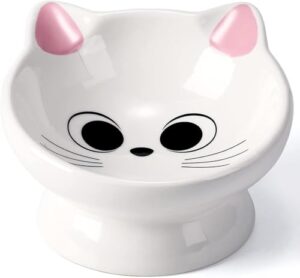 raised cat food bowl ceramic 15° tilted cat food bowls protect cat's spine anti vomiting backflow prevention cat bowls for adult cats, kitten, and small dogs, pink