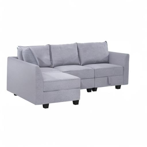 Elizabeth Modular 4 Piece Sofa for Living Room with Extendable Design & Soft Comfortable Seating – Linen Modern sofa couch with Sturdy Wooden Frame, Ideal for Small Spaces, Easy Assembly, Gray