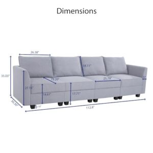 Elizabeth Modular 4 Piece Sofa for Living Room with Extendable Design & Soft Comfortable Seating – Linen Modern sofa couch with Sturdy Wooden Frame, Ideal for Small Spaces, Easy Assembly, Gray