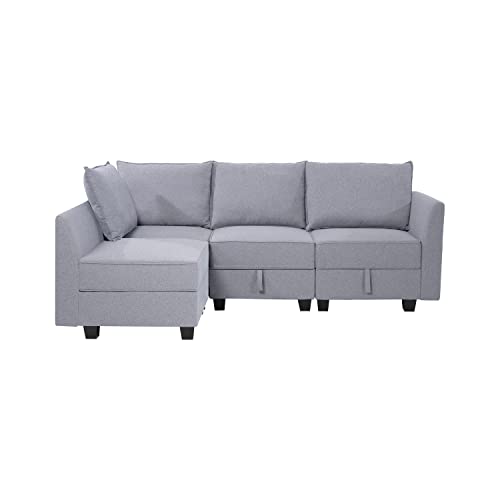 Elizabeth Modular 4 Piece Sofa for Living Room with Extendable Design & Soft Comfortable Seating – Linen Modern sofa couch with Sturdy Wooden Frame, Ideal for Small Spaces, Easy Assembly, Gray