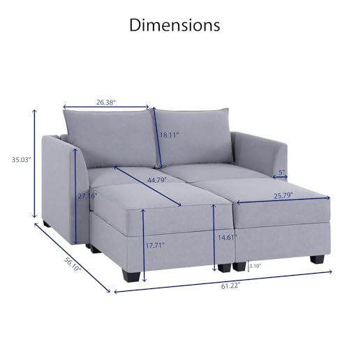 Naomi Home Modular Convertible Sectional Sofa with Reversible Chaise, Elizabeth L-Shaped Couch with Ottoman and Storage, Gray