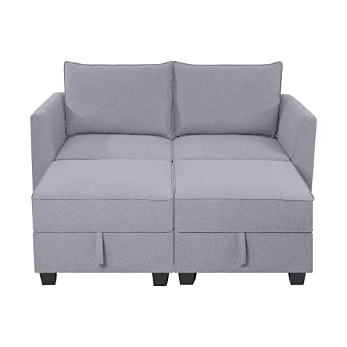 Naomi Home Modular Convertible Sectional Sofa with Reversible Chaise, Elizabeth L-Shaped Couch with Ottoman and Storage, Gray