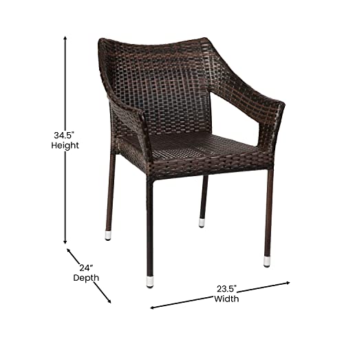 Flash Furniture Ethan Commercial Grade Patio Chair, All Weather PE Rattan Wicker Stacking Patio Dining Chair, Espresso