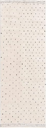 Hauteloom Julie Living Room, Bedroom Shaggy Area Rug - Spotted Polka Dot Carpet - High Pile, Soft Touch, Shag - Black, Cream - 7'10" x 10'