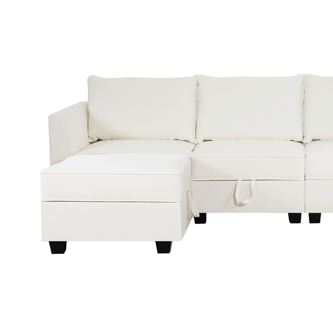 Naomi Home Modular Convertible U-Shaped Sectional Sofa with Reversible Chaise, Oversized Couch, Elizabeth Sectional Sofa with Ottoman - Linen Upholstery, White