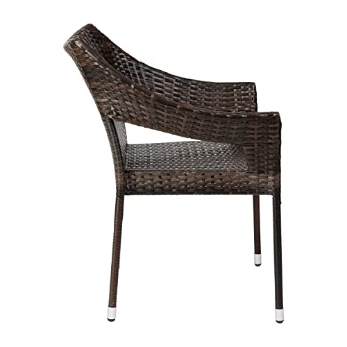 Flash Furniture Ethan Commercial Grade Patio Chair, All Weather PE Rattan Wicker Stacking Patio Dining Chair, Espresso