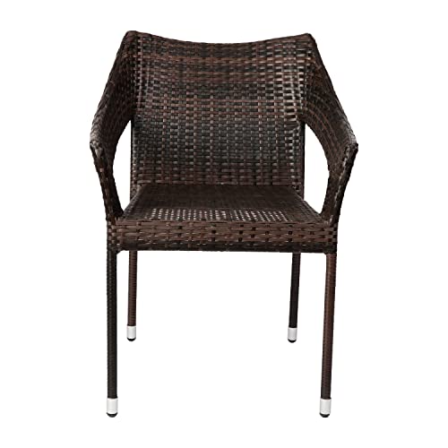 Flash Furniture Ethan Commercial Grade Patio Chair, All Weather PE Rattan Wicker Stacking Patio Dining Chair, Espresso