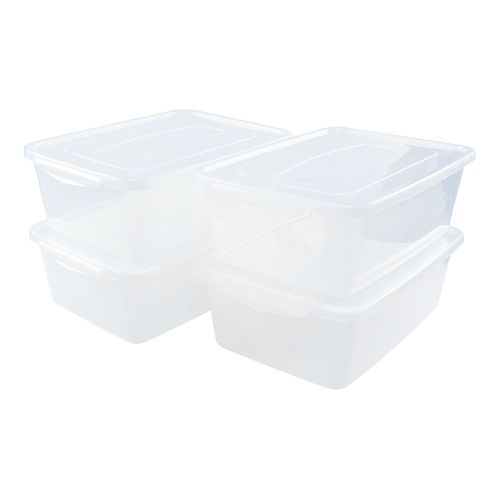 Zopnny 4-Pack 14 Qt. Stackable Nestable Box Tote Closet Organization, Plastic Latch Bin with Lids, Clear