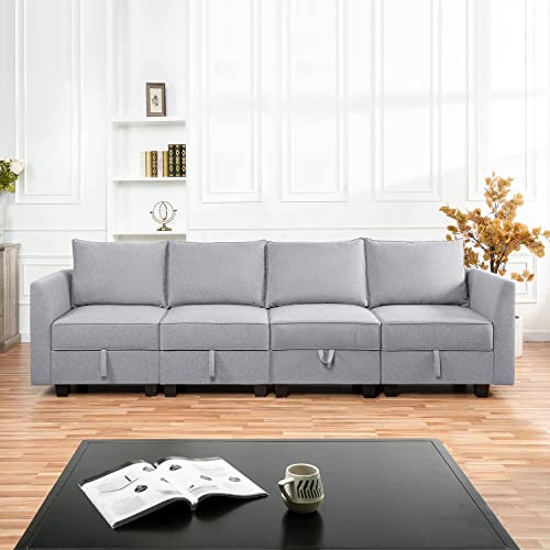 Elizabeth Modular 4 Piece Sofa for Living Room with Extendable Design & Soft Comfortable Seating – Linen Modern sofa couch with Sturdy Wooden Frame, Ideal for Small Spaces, Easy Assembly, Gray