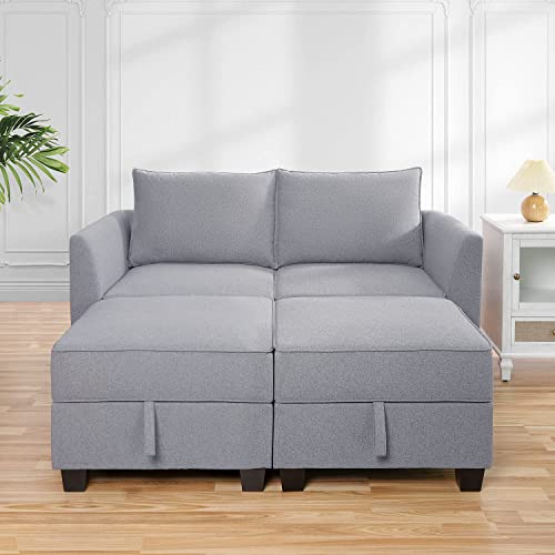 Naomi Home Modular Convertible Sectional Sofa with Reversible Chaise, Elizabeth L-Shaped Couch with Ottoman and Storage, Gray