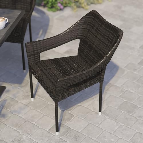 Flash Furniture Ethan Commercial Grade Patio Chair, All Weather PE Rattan Wicker Stacking Patio Dining Chair, Espresso