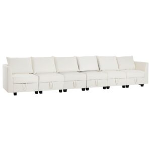 Naomi Home Elizabeth Modern DIY Collection - Convertible Modular Sectional Sofa - Ultimate Sofa Experience - Linen Sofa Couch for Living Room, Apartment, Office - 6 Piece Modular Sectional - White