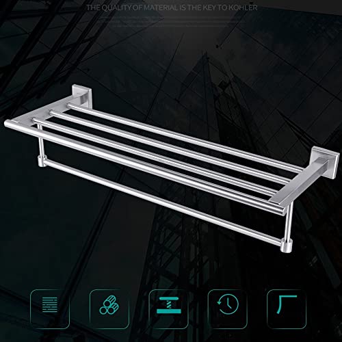 Wall Mounted Multifunction Storage Holder Towel Bar Rail Towel Rack 304 Stainless Steel Brushed with Hook Bath Towel Shelf Bathroom Storage Rack for Kitchen Bathroom