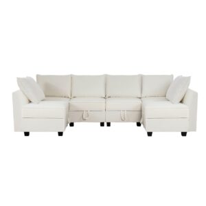 Naomi Home Elizabeth Modern DIY Collection - Convertible Modular Sectional Sofa - Ultimate Sofa Experience - Linen Sofa Couch for Living Room, Apartment, Office - 6 Piece Modular Sectional - White