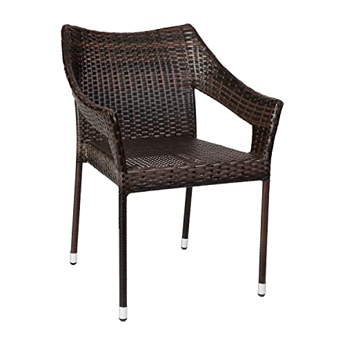 Flash Furniture Ethan Commercial Grade Patio Chair, All Weather PE Rattan Wicker Stacking Patio Dining Chair, Espresso