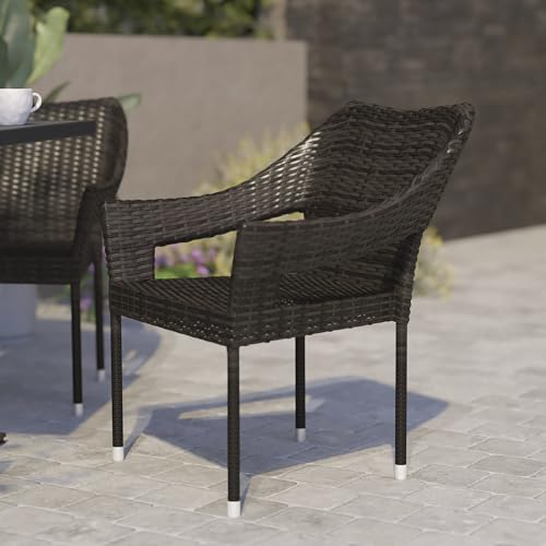 Flash Furniture Ethan Commercial Grade Patio Chair, All Weather PE Rattan Wicker Stacking Patio Dining Chair, Espresso