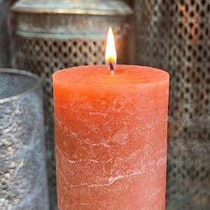 3 Piece Pillar Candle Set, Paraffin Wax, 68 Hours Burn Time, Cotton Wick, Shades of Marbled Amber, Rustic Brown and Dark Brown