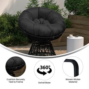 Flash Furniture Bowie Comfort Series Black Swivel Patio Chair with Black Cushion