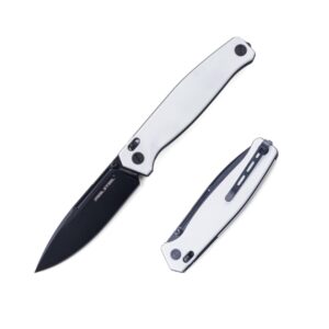 real steel huginn crossbar lock folding knife - vg-10 blade and white g10 handle - perfect for daily cutting tasks - edc knife for men women (white/black)