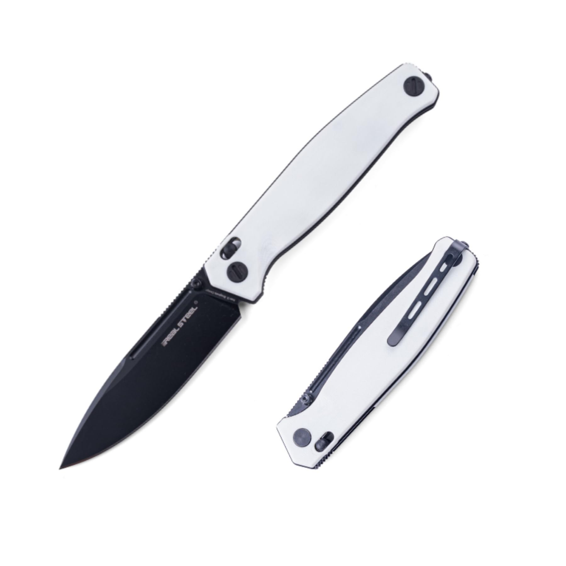 Real Steel Huginn Crossbar Lock Folding Knife - VG-10 Blade and White G10 Handle - Perfect for Daily Cutting Tasks - EDC Knife for Men Women (White/Black)