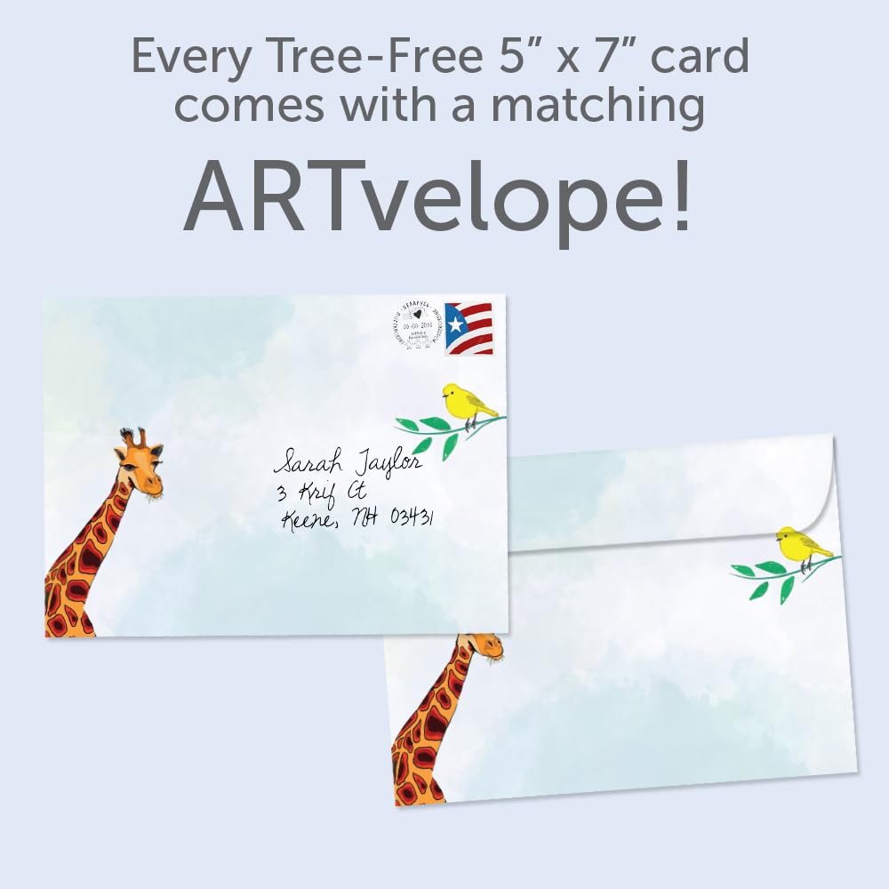 Tree-Free Greetings - Humorous Birthday Cards - Artful Designs - 1 Card + Matching Envelopes - Made in USA - 100% Recycled Paper - 5"x7" - Hello Giraffe (GO65258)