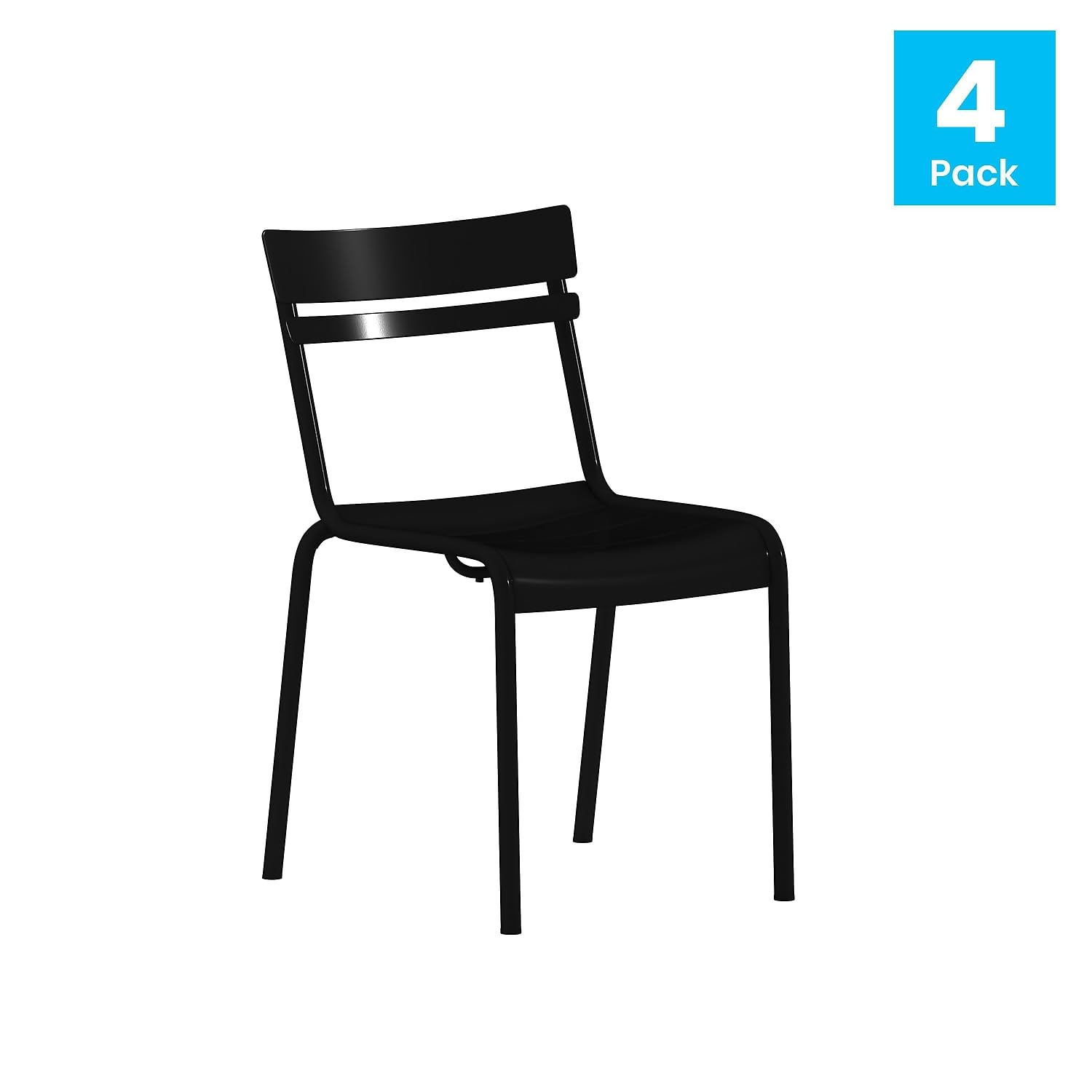 Flash Furniture Nash Commercial Grade Steel Stack Chair, Indoor-Outdoor Armless Chair with 2 Slat Back, Set of 4, Black