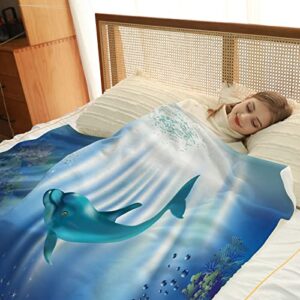 Wesan Ocean Dolphin Fish Blanket Underwater World Colorful Sea Life Throw Gifts for Kids Girls Boys Mom Women Men Dad Birthday Mother's Day Father's Day Soft Plush Throw 50"x60"