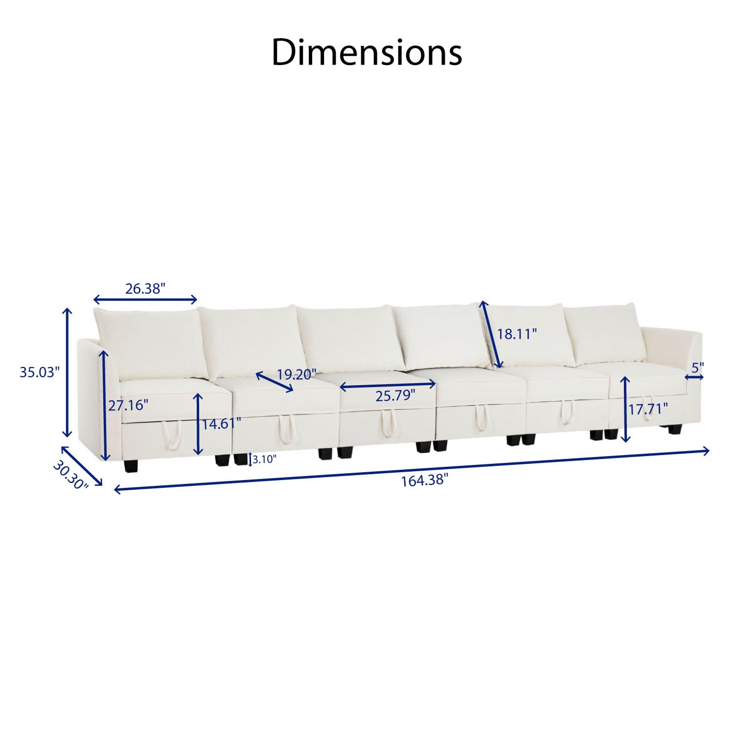 Naomi Home Elizabeth Modern DIY Collection - Convertible Modular Sectional Sofa - Ultimate Sofa Experience - Linen Sofa Couch for Living Room, Apartment, Office - 6 Piece Modular Sectional - White