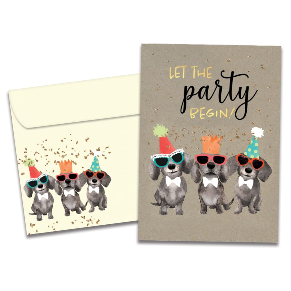 Tree-Free Greetings - Humorous Birthday Cards - Artful Designs - 1 Card + Matching Envelopes - Made in USA - 100% Recycled Paper - 5"x7" - Party Dogs (GO65230)