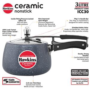 HAWKINS 3 Litre Ceramic Nonstick Pressure Cooker, Induction Inner Lid Cooker, Granite Contura Shaped Cooker, Best Cooker (ICC30)