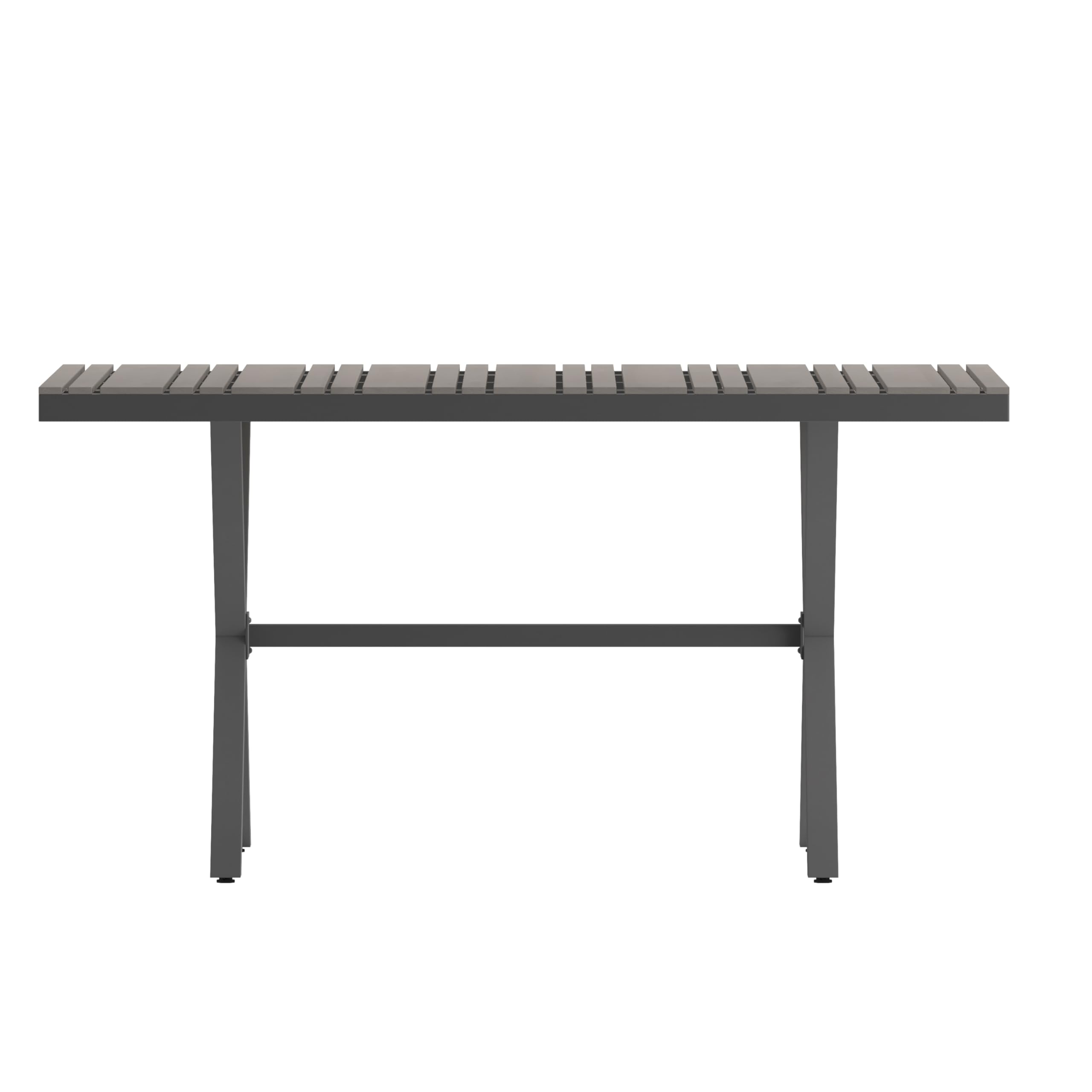 Flash Furniture Finch Commercial Grade X-Frame Outdoor Dining Table 59" x 35.5" with Faux Teak Poly Slats and Metal Frame, Gray/Gray