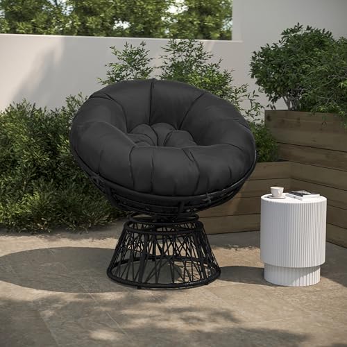 Flash Furniture Bowie Comfort Series Black Swivel Patio Chair with Black Cushion