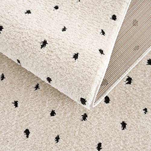 Hauteloom Julie Living Room, Bedroom Shaggy Area Rug - Spotted Polka Dot Carpet - High Pile, Soft Touch, Shag - Black, Cream - 7'10" x 10'