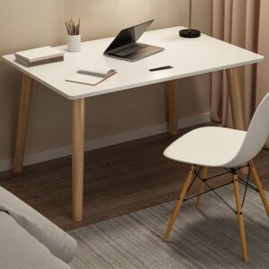 craftthink contemporary office study desk, contemporary computer desk writing desk pc desk work desk with wooden legs, white no drawer 23.5" l x 16" w x 29" h without chairs