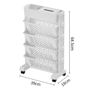 Tnfeeon Movable Bookshelf, Large Capacity Plastic Compact Stable Structure Storage Organizer Shelf for Office (5 Layer)