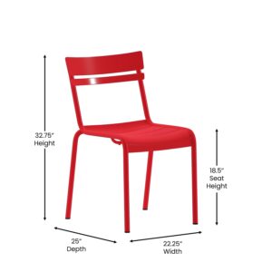 Flash Furniture Nash Commercial Grade Steel Stack Chair, Indoor-Outdoor Armless Chair with 2 Slat Back, Set of 4, Red