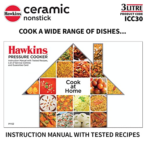 HAWKINS 3 Litre Ceramic Nonstick Pressure Cooker, Induction Inner Lid Cooker, Granite Contura Shaped Cooker, Best Cooker (ICC30)