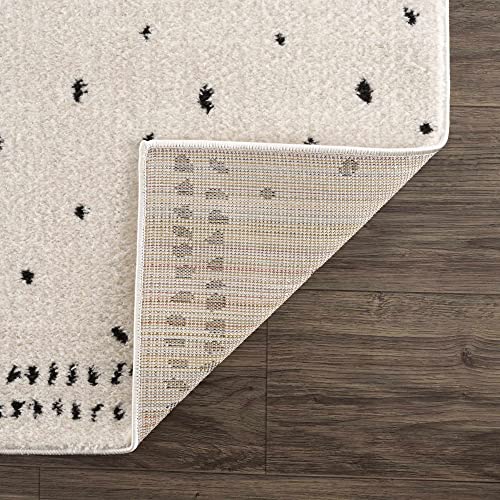 Hauteloom Julie Living Room, Bedroom Shaggy Area Rug - Spotted Polka Dot Carpet - High Pile, Soft Touch, Shag - Black, Cream - 7'10" x 10'