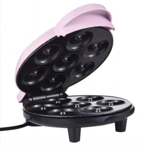 Donut Maker, Electric Non-Stick Surface Makes 7 Small Doughnuts Mini Donut Maker Machine, Mini Doughnut Maker Pancake Maker for Breakfast, Snacks, Desserts & More, Pink