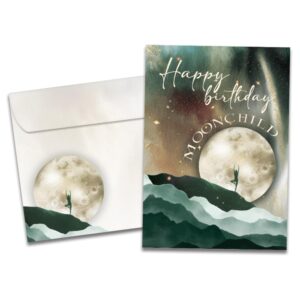 tree-free greetings - birthday cards - artful designs - 1 card + matching envelopes - made in usa - 100% recycled paper - 5"x7" - moon child (go65328)