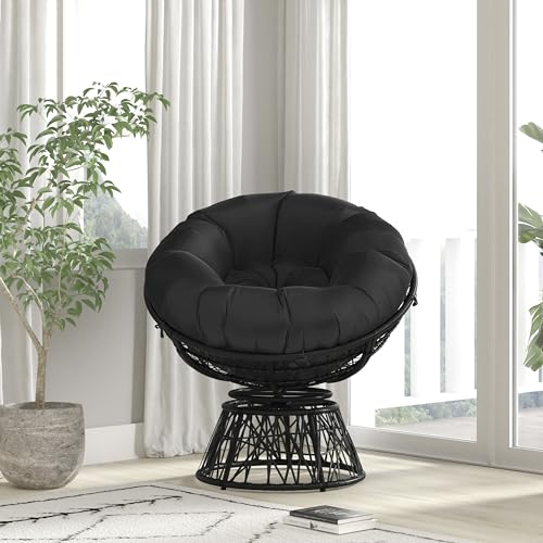 Flash Furniture Bowie Comfort Series Black Swivel Patio Chair with Black Cushion