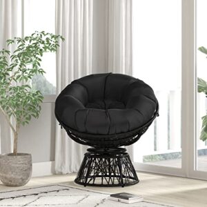 Flash Furniture Bowie Comfort Series Black Swivel Patio Chair with Black Cushion