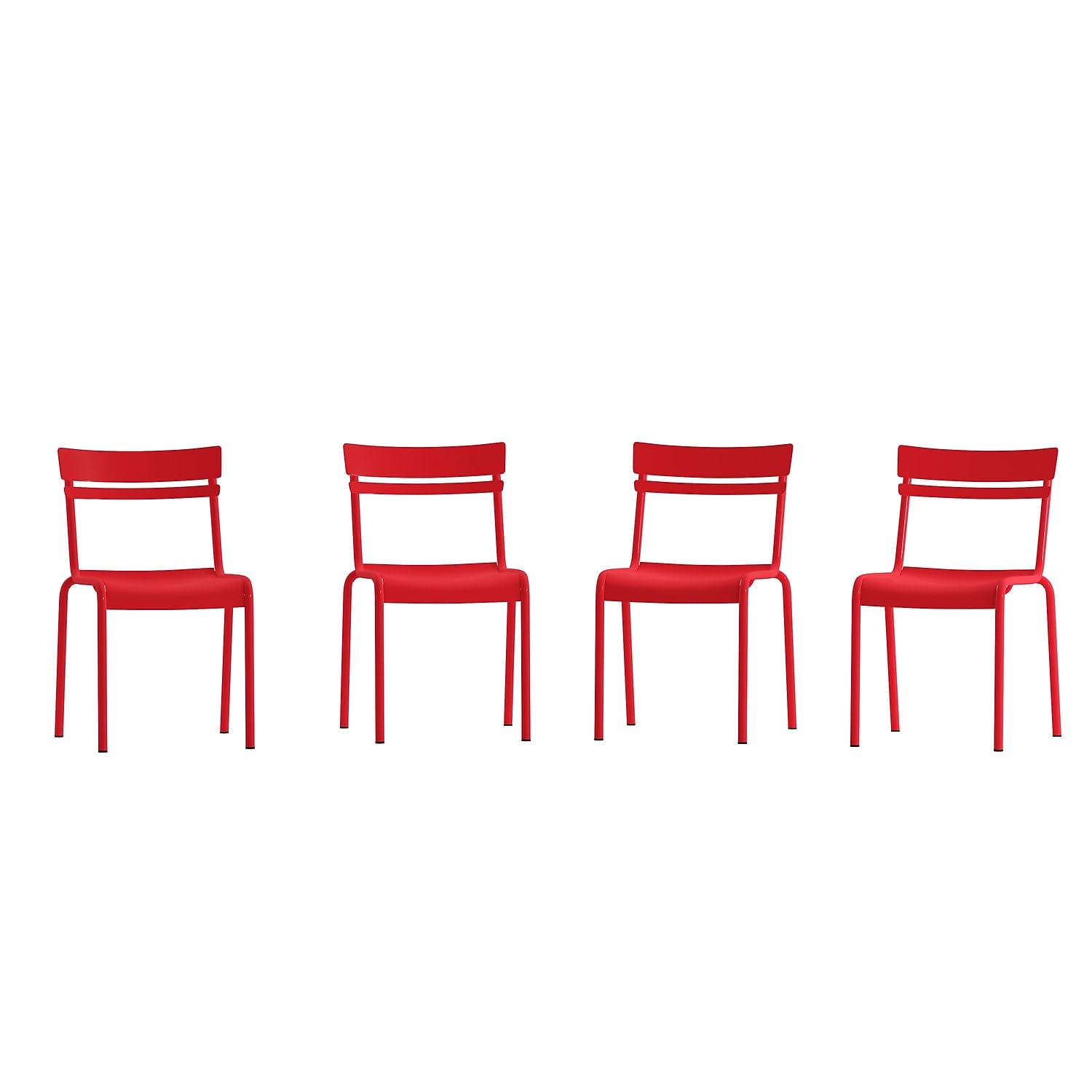 Flash Furniture Nash Commercial Grade Steel Stack Chair, Indoor-Outdoor Armless Chair with 2 Slat Back, Set of 4, Red