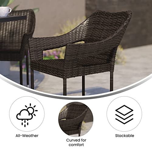 Flash Furniture Ethan Commercial Grade Patio Chair, All Weather PE Rattan Wicker Stacking Patio Dining Chair, Espresso