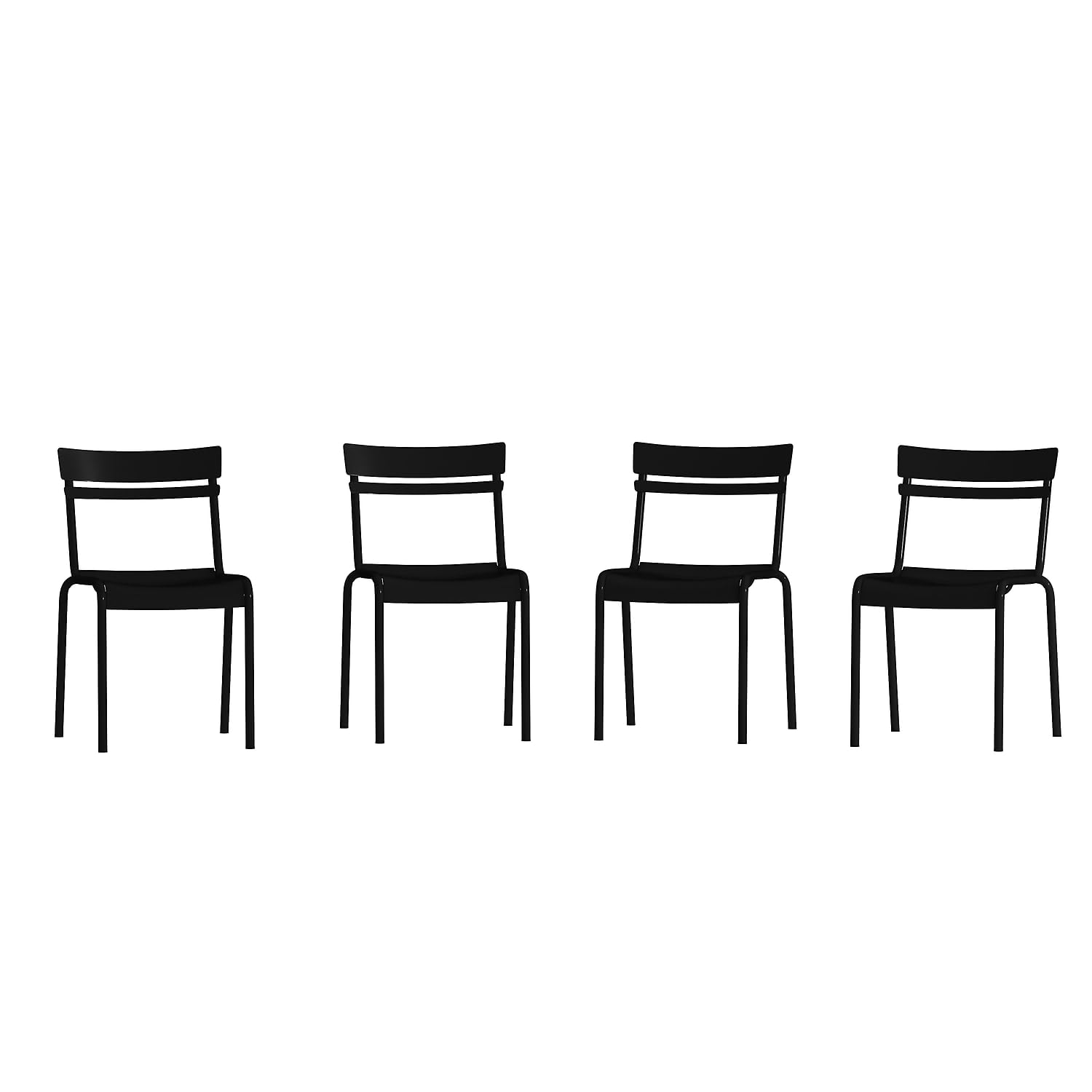 Flash Furniture Nash Commercial Grade Steel Stack Chair, Indoor-Outdoor Armless Chair with 2 Slat Back, Set of 4, Black