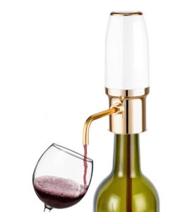 thirdtms electric wine aerator pourer, wine air aerator pourer, electric wine decanter with aerator, wine pourer spout, usb rechargeable, gift idea for wine lovers white & gold