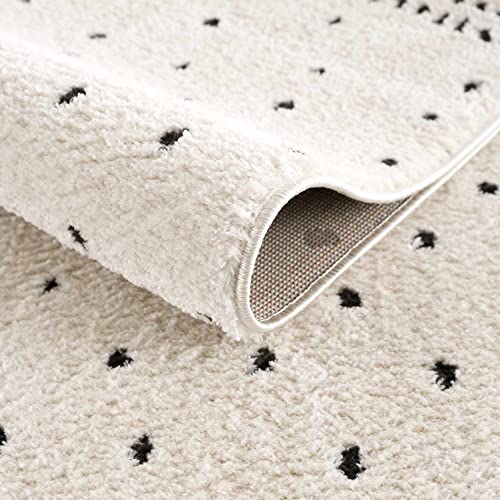 Hauteloom Julie Living Room, Bedroom Shaggy Area Rug - Spotted Polka Dot Carpet - High Pile, Soft Touch, Shag - Black, Cream - 7'10" x 10'