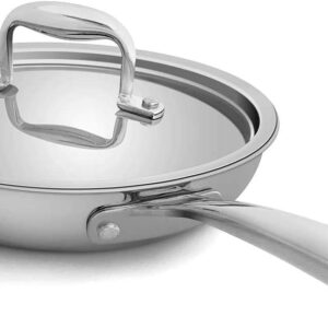 Fortune Candy Fry Pan with Lid, 3-ply Skillet, 18/8 Stainless Steel, Induction Ready, Dishwasher Safe, Silver (10 inches)