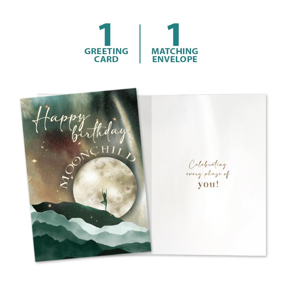 Tree-Free Greetings - Birthday Cards - Artful Designs - 1 Card + Matching Envelopes - Made in USA - 100% Recycled Paper - 5"x7" - Moon Child (GO65328)