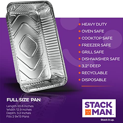 Full Size Large Aluminum Pans, Disposable Foil 21x13 Deep [20-Pack] Steam Table Chafing Pan - Extra Heavy Duty Durable Tray - Great for Roasting, Cooking, Warming, Prepping and Storing Food